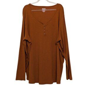 Duluth Trading Co Henley Shirt Womens Size 3XL Brown Stretch V Neck Long Sleeve